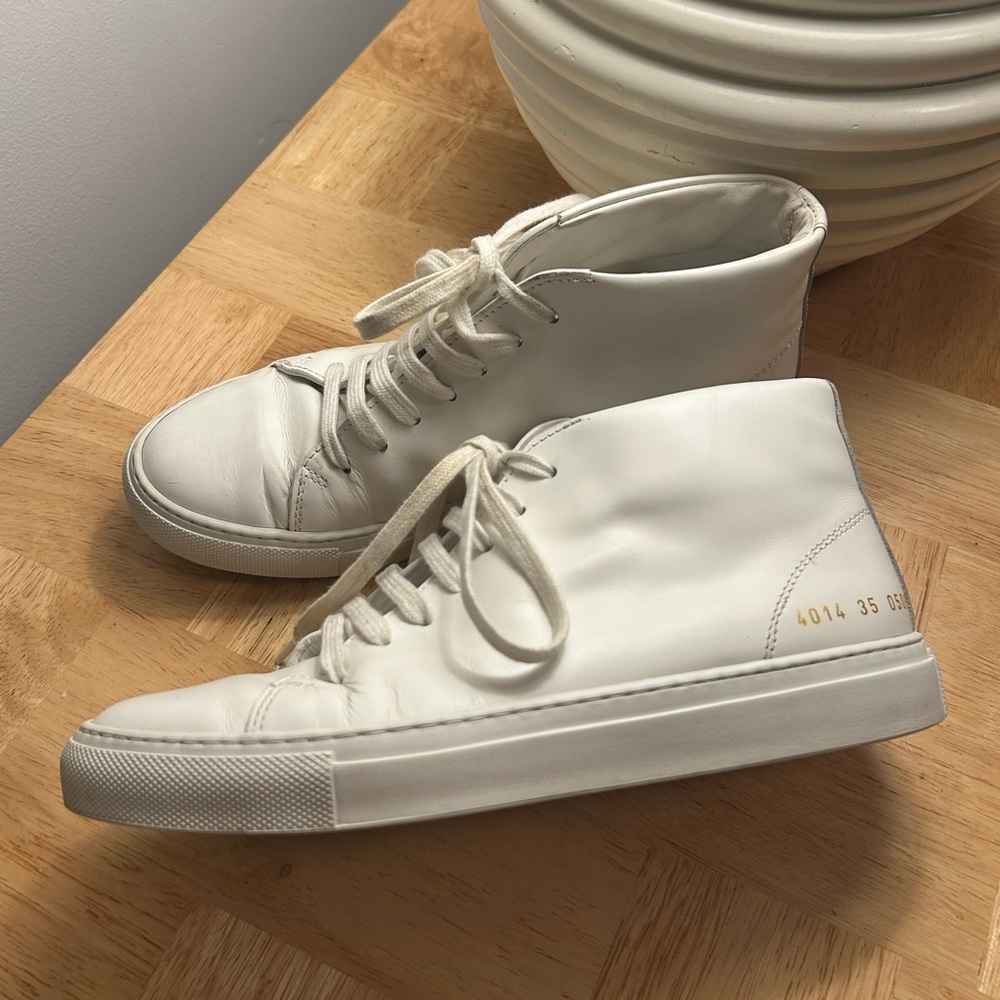 Common Projects Court Mid White Leather Sneakers